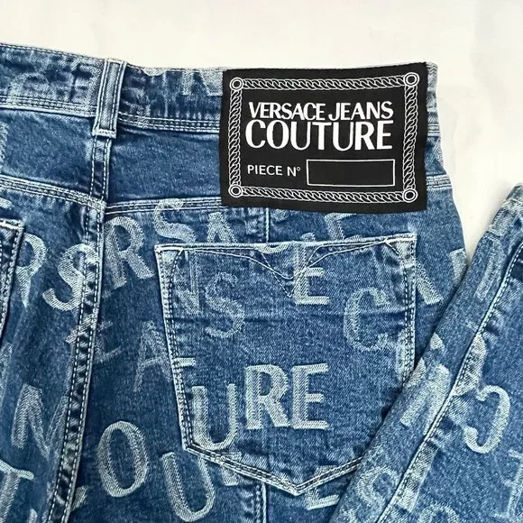 NWT $525 Authentic Versace Couture allover logo stretchy cotton jeans 27 - Picture 13 of 17